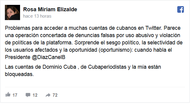 Publicación en Facebook de Rosa Mirian Elizalde