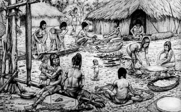 Dibujo sobre la población aborigen en la Isla. Imagen: Referencial.