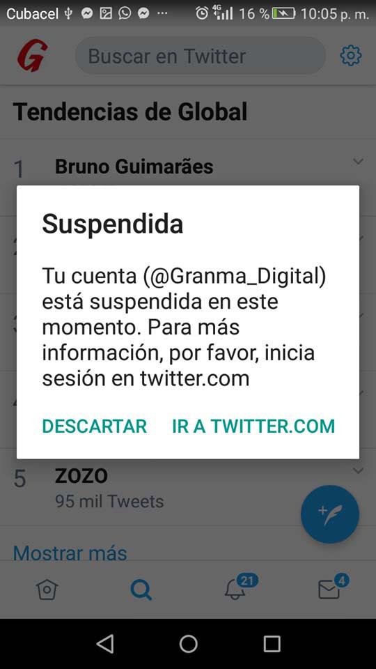 Cuenta de Twitter de Granma