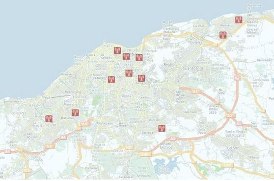 JCCE con servicios inalámbricos La Habana: Palacio Central de Computación, Cerro V (Parque Manila), Diez de Octubre V (Luyanó), Centro Habana I (Zanja), Habana del Este II, Habana del Este VII (Alturas de Alamar), Plaza V (Habana Libre), Playa IX (CIGB), 18 plantas Alamar, Marianao VII (CT Marianao), Castillo de Averoff, Guanabacoa I.