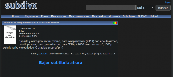 Bajar subtítulo. Captura de pantalla.