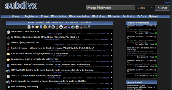 Subdivx, Inicio. Captura de pantalla.